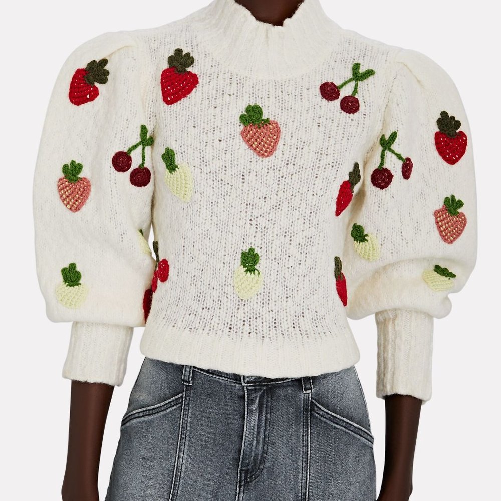 Sea New York Cream Sweater with Red and Green Accents